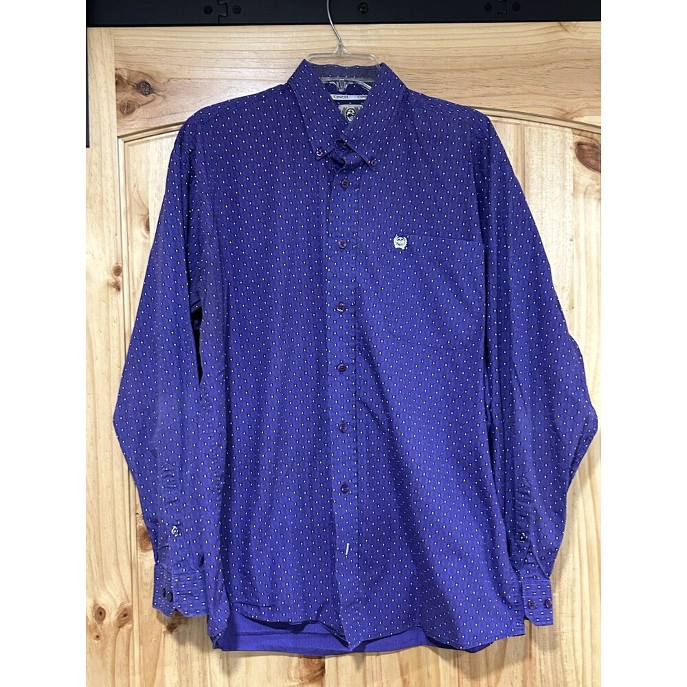 Cinch Men’s Western Shirt Long Sleeve Purple Geometric Print Size M